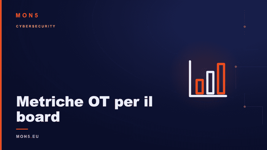 Dashboard con KPI e KRI di sicurezza OT per presentazione al board aziendale, grafici di trend e semafori di rischio industriale