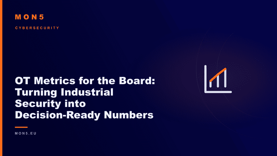 Dashboard with OT security KPIs and KRIs for a board presentation, trend charts and industrial risk traffic lights