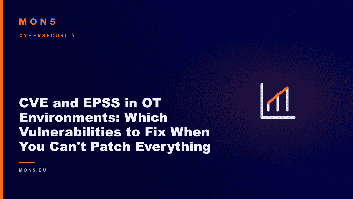 Vulnerability management dashboard showing CVE and EPSS scores on an industrial OT system screen