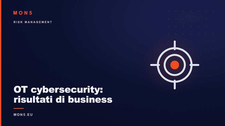 Un CISO analizza dashboard con metriche di rischio e continuità produttiva di un impianto industriale