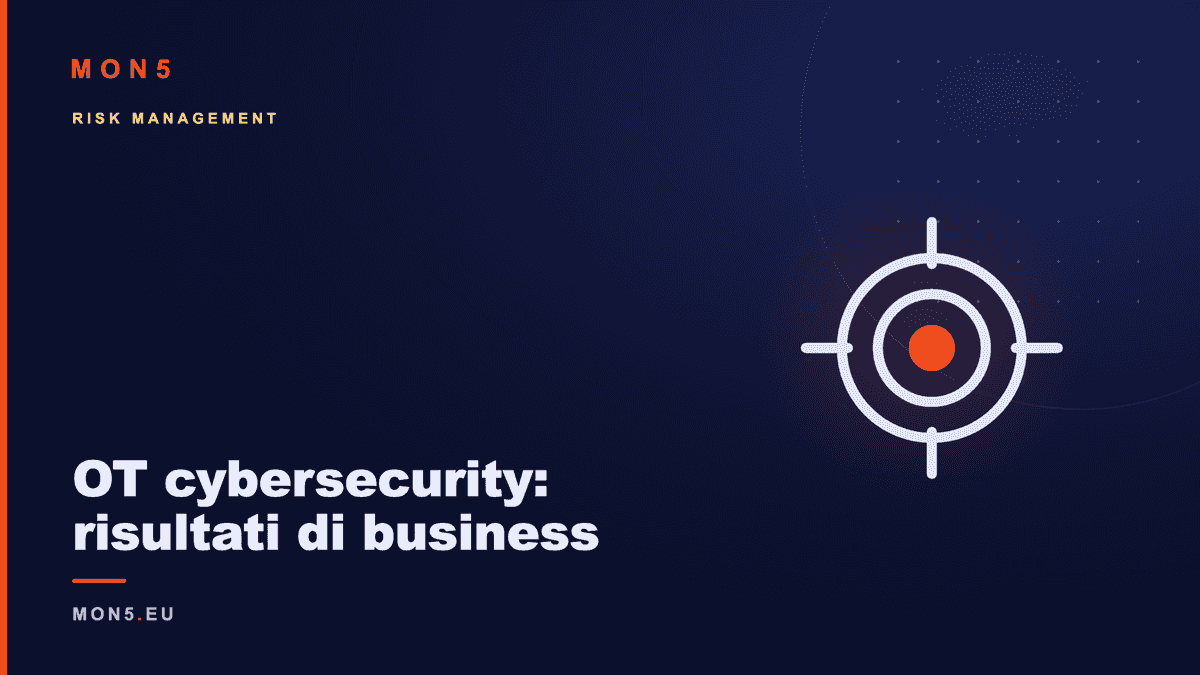 Un CISO analizza dashboard con metriche di rischio e continuità produttiva di un impianto industriale