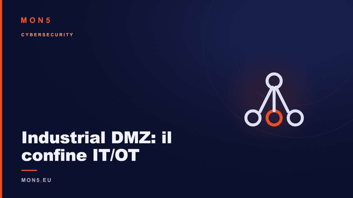 Schema architetturale di una Industrial DMZ con firewall dual-homed, historian replica e jump server tra rete IT e rete OT