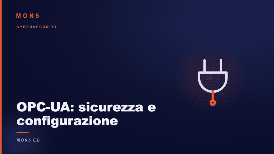 Schema architetturale di server OPC-UA con indicatori di configurazioni di sicurezza errate, certificati e sessioni anonime evidenziati