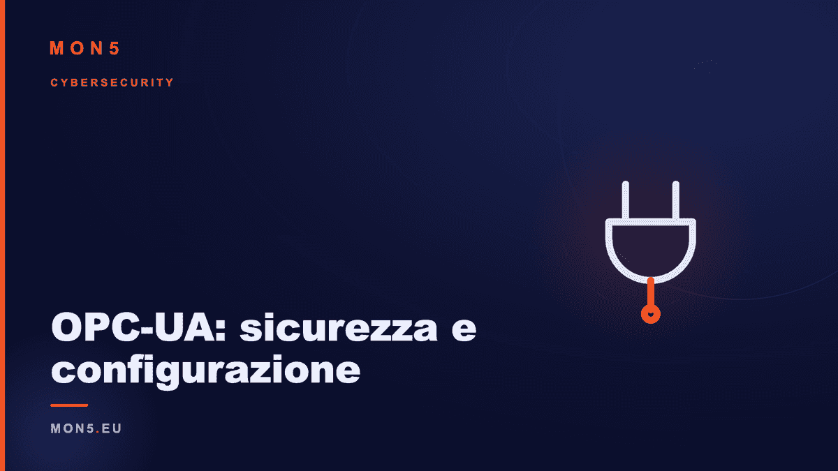 Schema architetturale di server OPC-UA con indicatori di configurazioni di sicurezza errate, certificati e sessioni anonime evidenziati